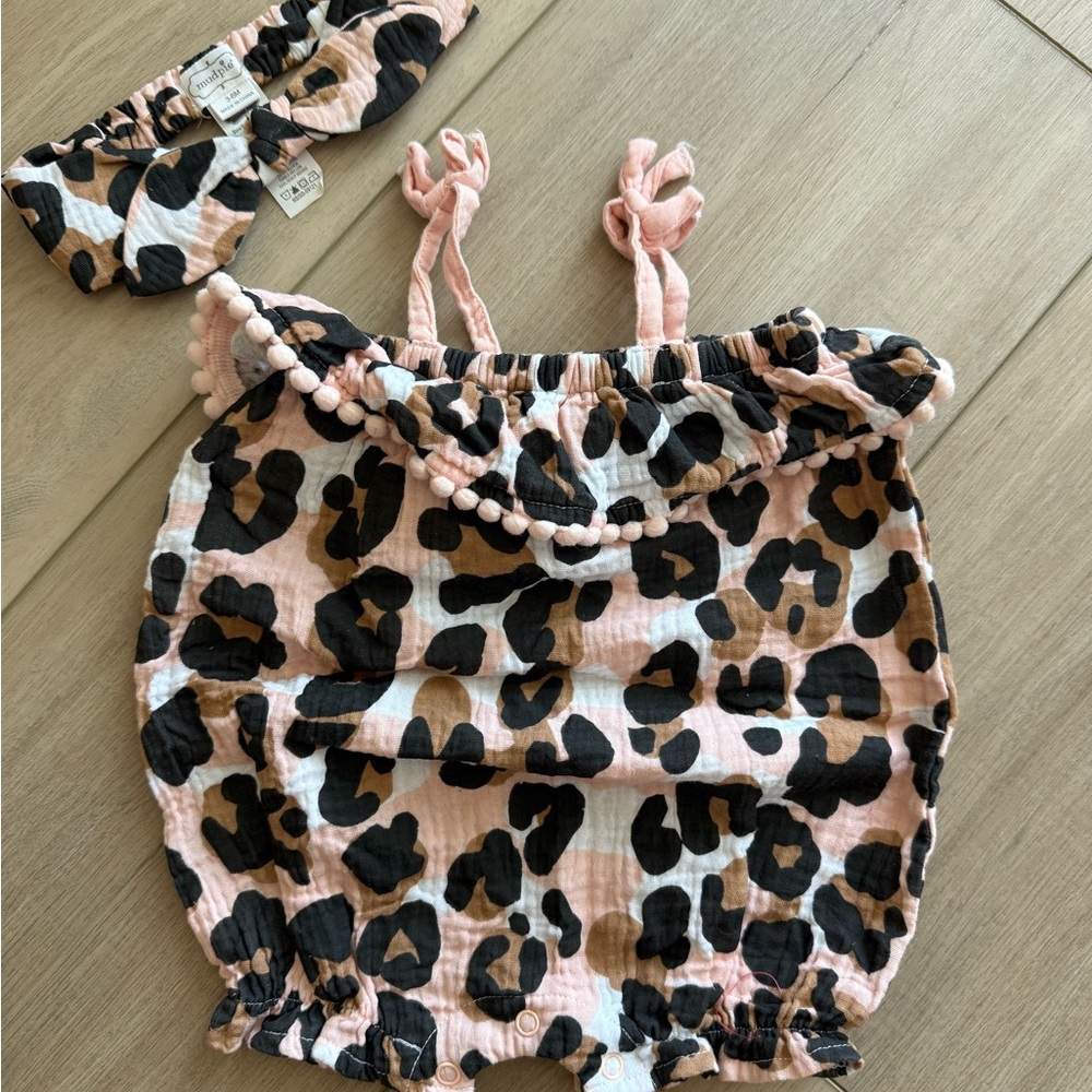 Mud Pie Leopard-Print Baby Romper with Matching Headband